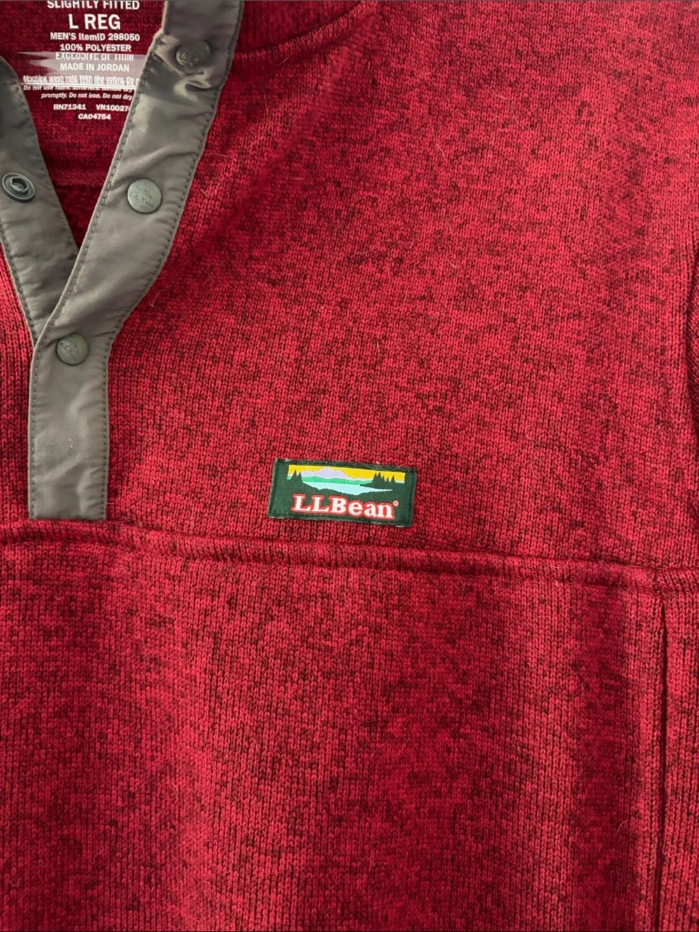 LL Bean Sweater Fleece Pullover Mountain Red Slightly Fitted NWOT Size Large